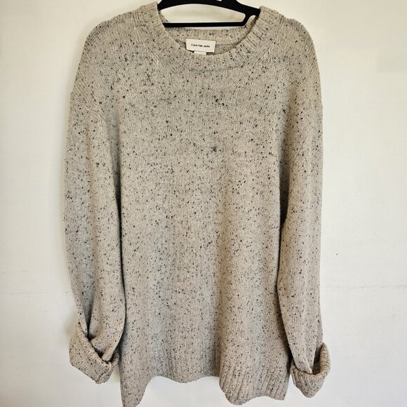 Calvin Klein Gray Black Speckled Knit SweaterXL Xtra Large Oversized 90s Cozy - Picture 1 of 7